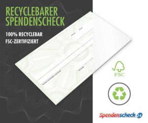 Recyclebarer Spendenscheck