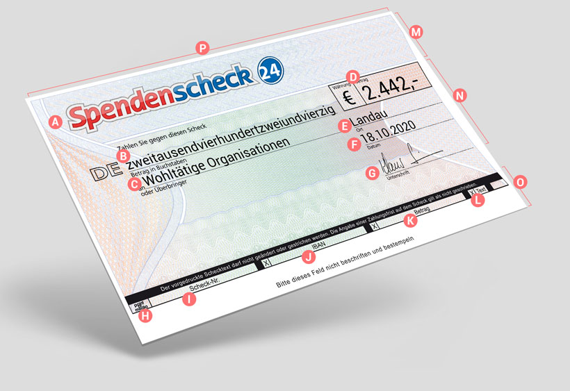 Spendenscheck Europascheck Merkmale