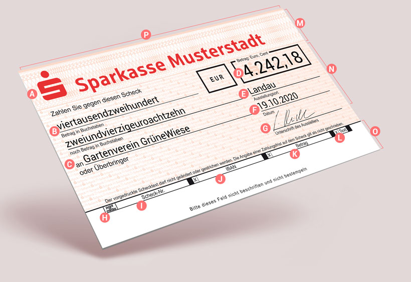 Spendenscheck Sparkasse Sparkassenscheck Merkmale