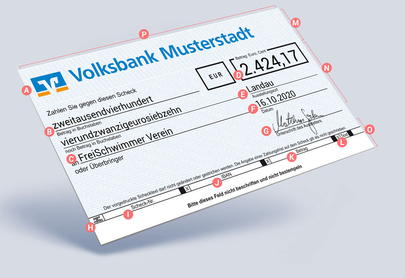 Spendenscheck Volksbank Genoscheck Merkmale