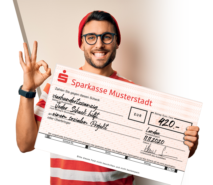 Spendenscheck mit Logo Eindruck Sparkasse