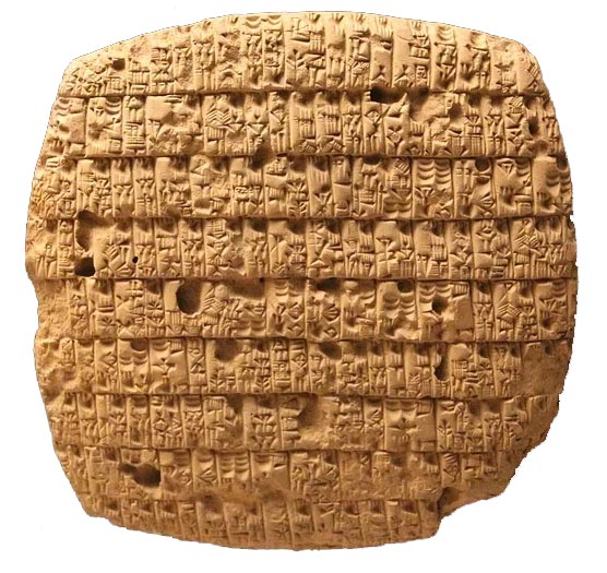 Beispiel für Zahlentafel aus Ton in Keilschrift Tontafel, versehen mit Keilschrift, als Beispiel für einen Babylon-Scheck