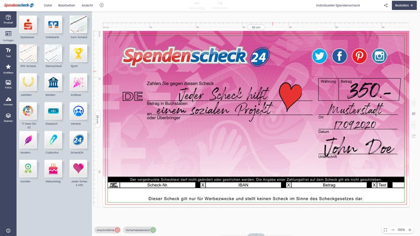 Spendenscheck Designer